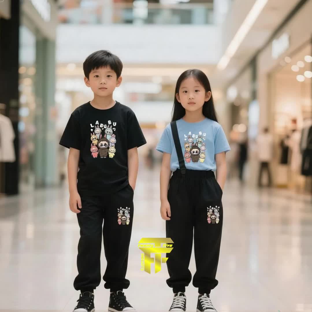 Setelan Kaos Celana Panjang Anak Laki Laki Stelan Set Baju Fashion Anak Perempuan Labubu Friends Usia 5 -15 Tahun Size S-XL
