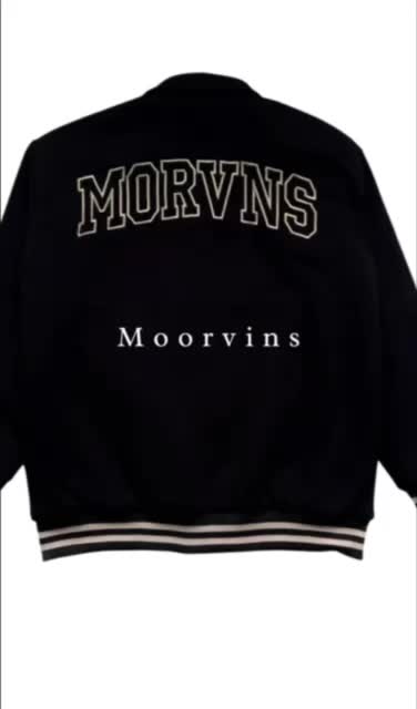 Jaket Varsity Baseball Bomber Moorvins Hitam - Bahan Polar Fleece, Ukuran M/L/XL - Nyaman