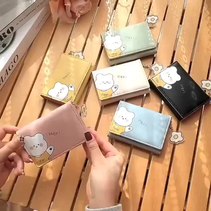 Dompet Lipat Mini Wanita A86 Motif Karakter Animal Lucu Dengan Gantungan Motif Telur Dompet uang kertas