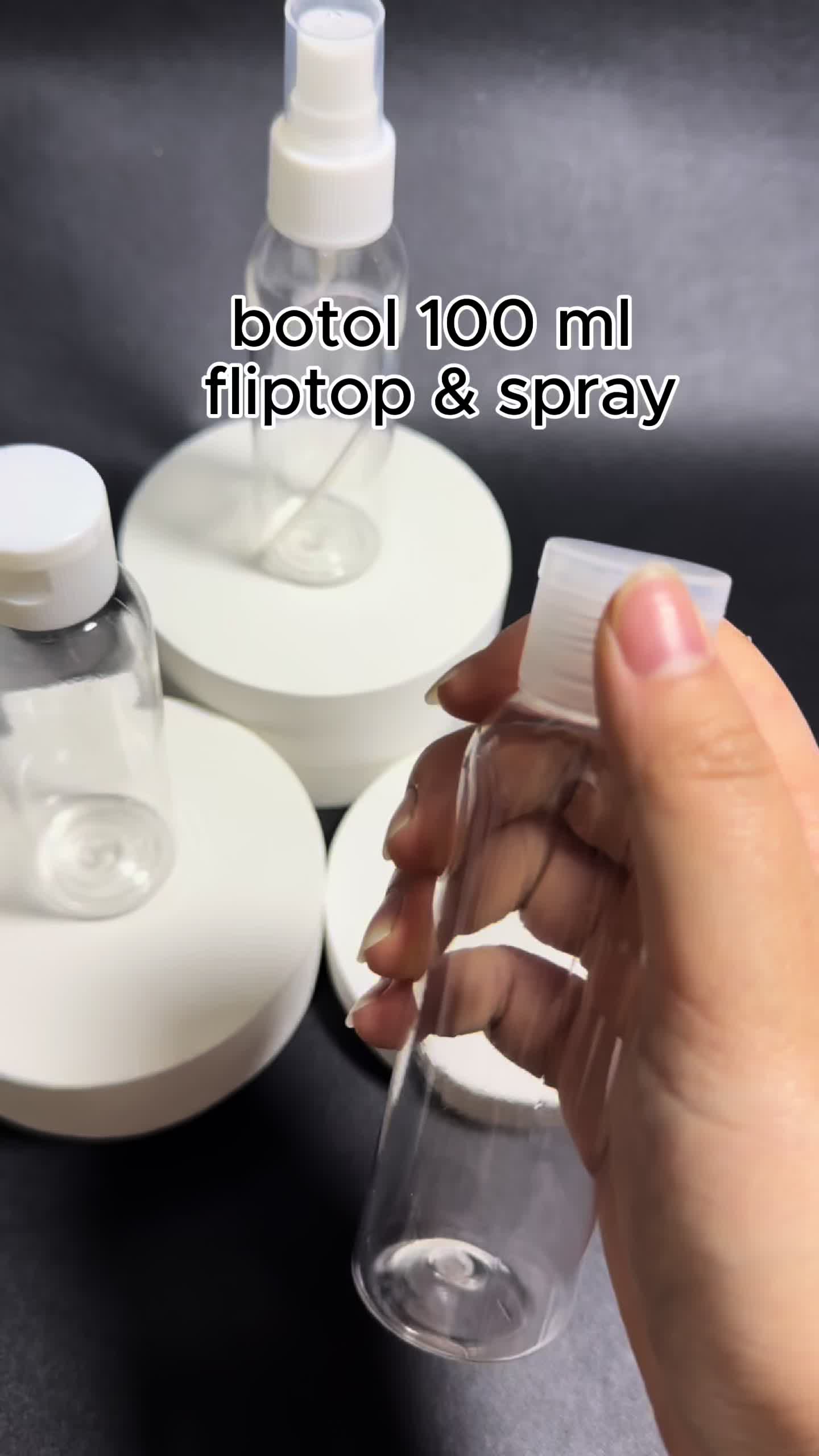 botol PET transparant uk 100 ml tutup fliptop & spray / wadah sabun & shampoo traveling