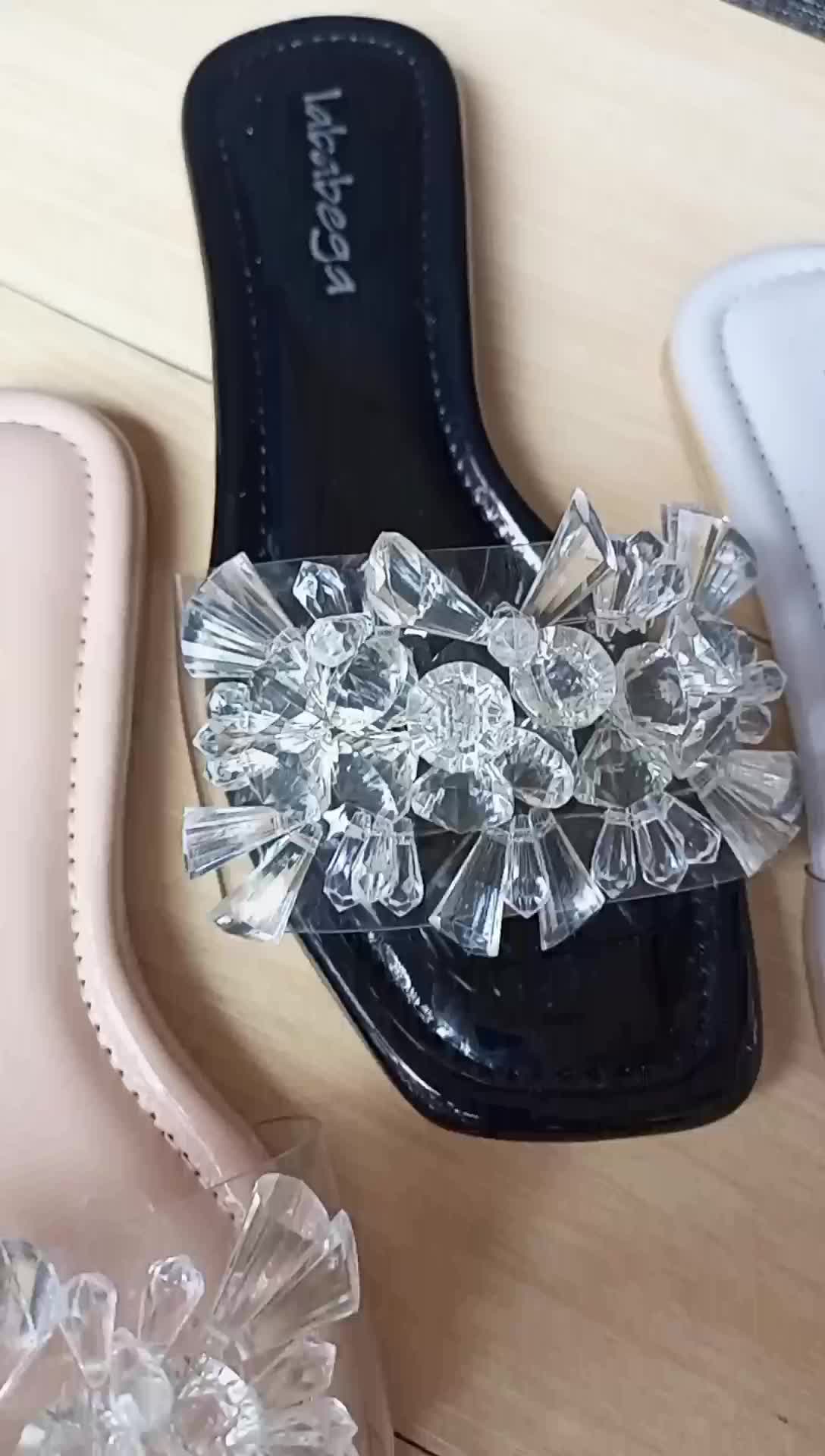 Sendal Flat Wanita Bahan Mika Acc Diamond Payet Tanpa Hak Size 36-41 by Lababega Shoes Official - Sandal