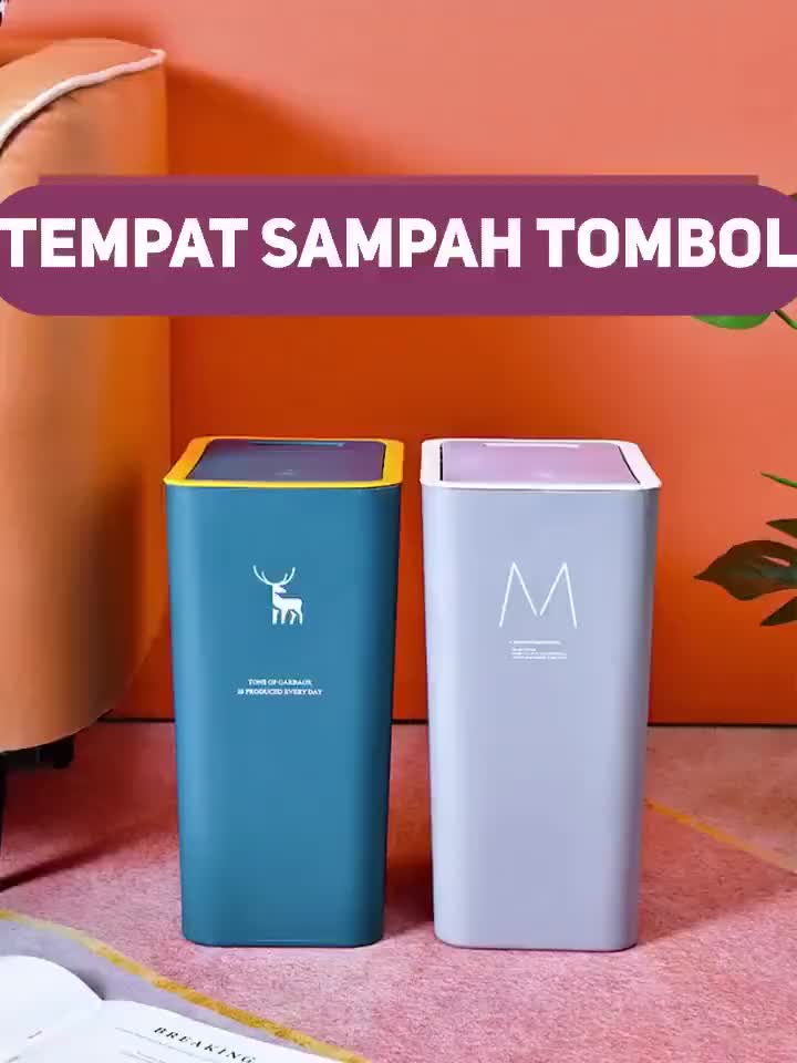 Greenland Tong Sampah Plastik Serbaguna dengan Klik Otomatis Tertutup Minimalis / Tempat Sampah Plastik Dapur Kamar Mandi Ruang Tamu Tempat Sampah Persegi Automatic Click HSB602