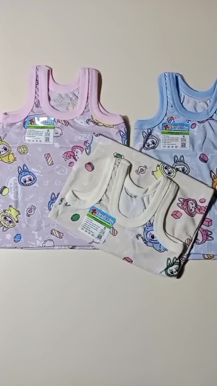 6Pcs | Kaos Dalam Anak Motif Labubu Full Printing / Singlet Syani Baby Motif Labubu Full 0-6 tahun Bayi Katun Unisek Perempuan