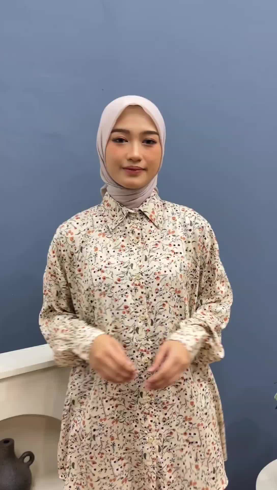 KHADIJAH SEMI TUNIK RAYON PREMIUM Kancing Muslim Panjang Wanita Atasan Kerah Basic