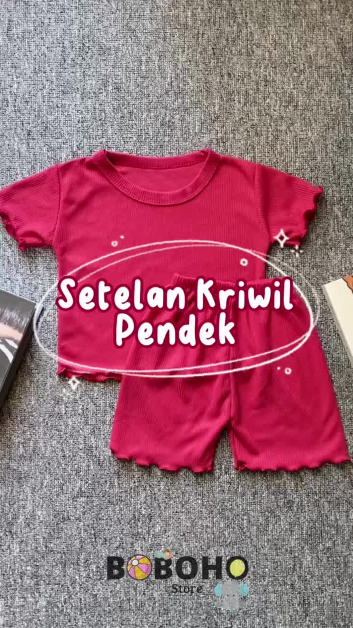 BOBOHO - Setelan Kaos Lengan Pendek Kriwil Dan Celana Pendek Kriwil Anak Perempuan Lokal Set Dua Potong Musim Panas / Setelan Anak Perempuan Casual
