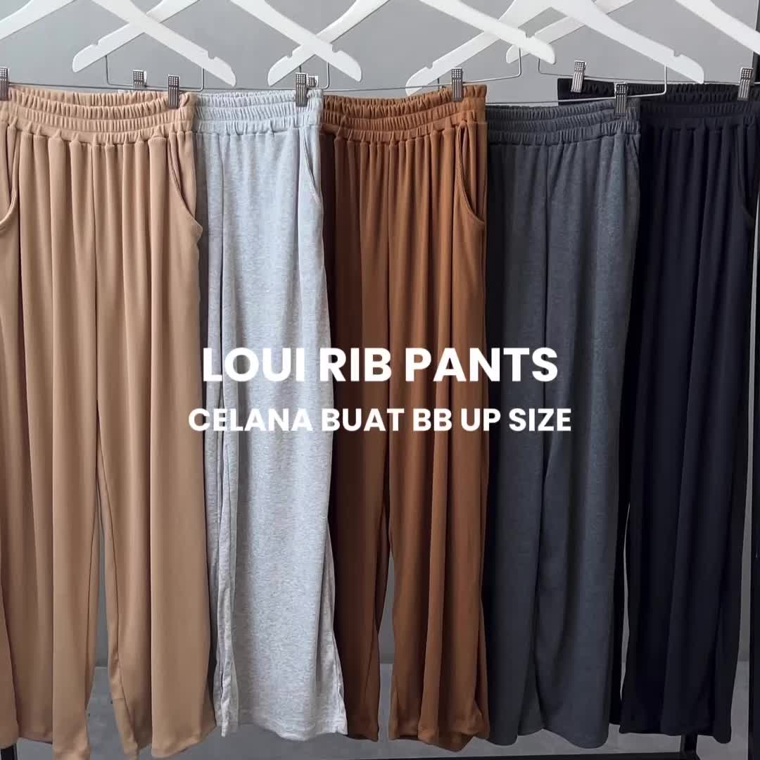 [READY STOCK] Georgios Women | Loui Pants | Celana Panjang Wanita Kekinian Kulot Casual Rib Karet Dewasa Loose Hitam Cewek Basic Tebal Pakaian Rip