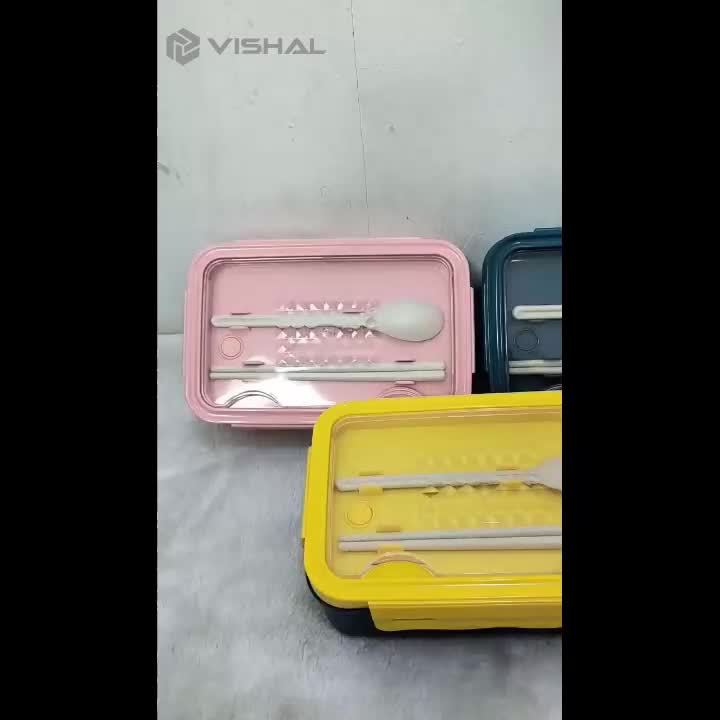 VISHAL Disegel Kotak Makan/Tempat Makan Dan Sendok WHEAT STRAW GANDUM 4 In 1 Lunch Box VS-36
