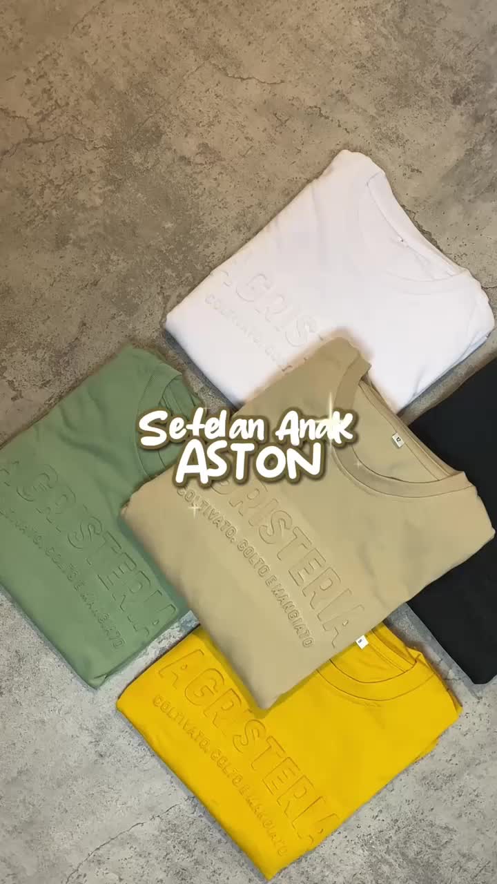 Amspro - Setelan Anak Casual Fashion Kids Set Aston Baju Stelan Celana Lengan pendek Motif Embos Baju Anak Harian