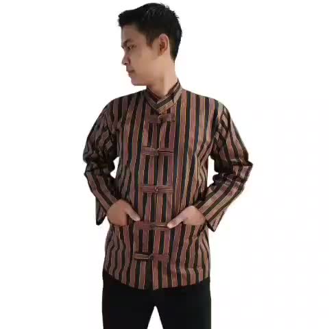 Baju Koko Lurik Shanghai Pria dewasa Panjang / Surjan Koko Lurik shanghai Motif garis
