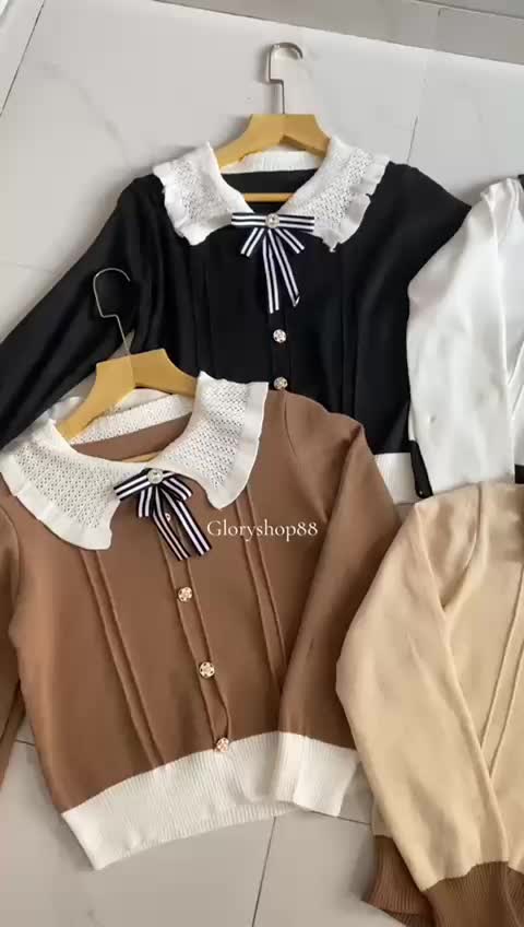 GS - BLOUSE Rajut Wanita PREMIUM Terbaru | Atasan Model Kerah Baby Sailor Korean Style Kancing Variasi Pita Top Knit Wear