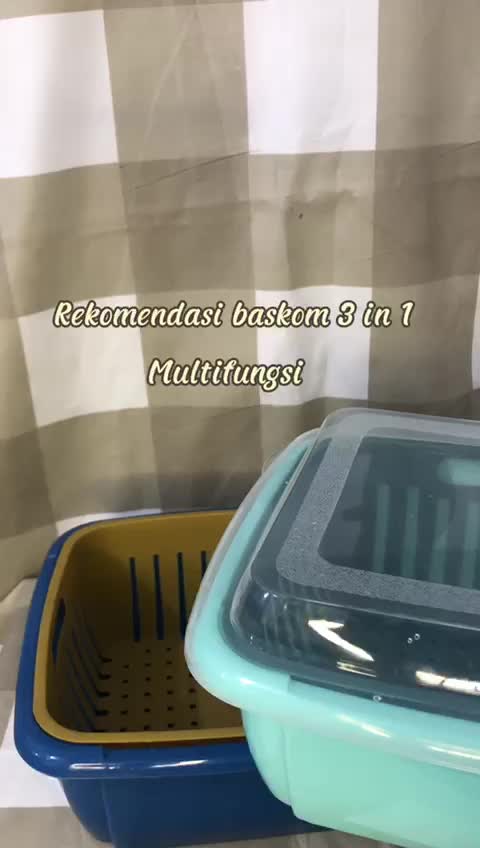 Baskom 3 in 1 Multifungsi  2 Layer Keranjang Saringan Buah Sayur + Tempat Penyimpan Buah Sayur + Plus Tutup