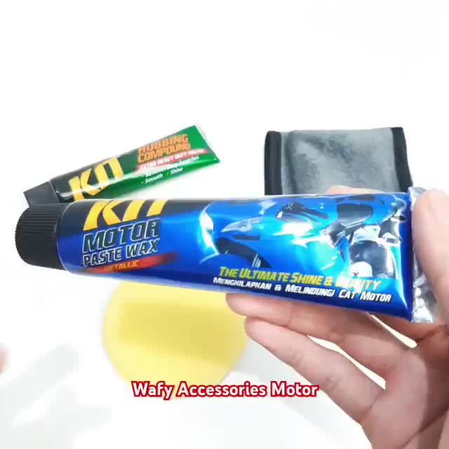 Paket Isi 4 - Kit Rubbing Compound 60 Gram + Kit Paste Wax Biru 60 Gram + Kain Lap Microfiber + Busa Poles
