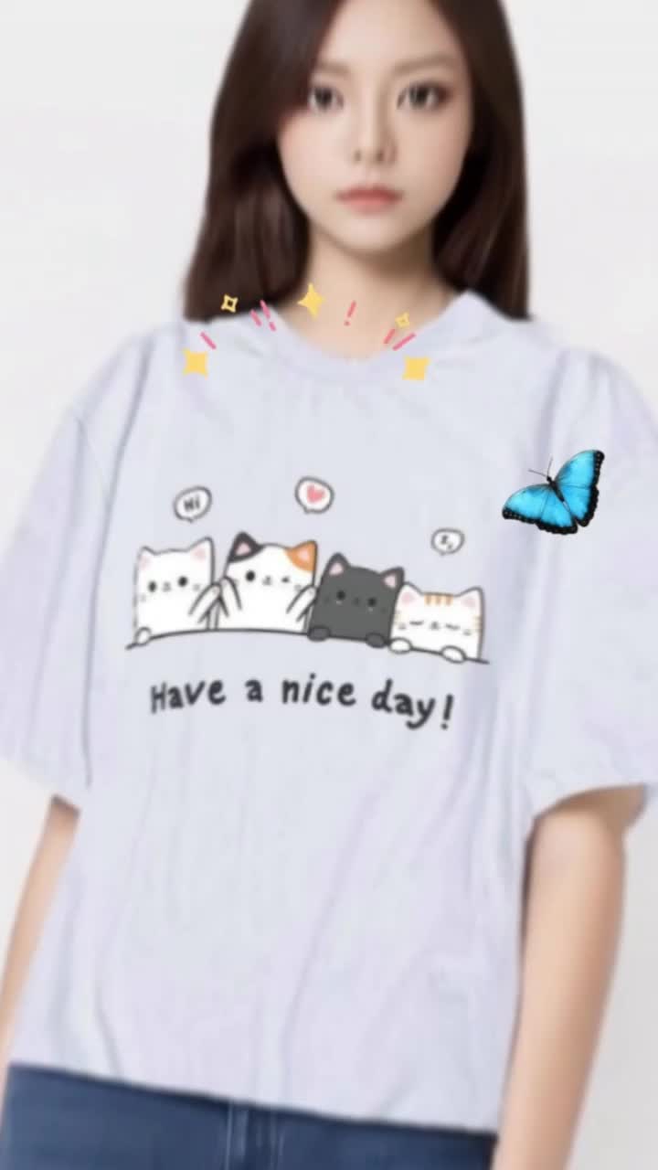 Baju Kaos Kucing Have A Nice Day Atasan Wanita Dewasa Jumbo Oversize Lucu Lengan Pendek Biru Hitam Lembut Lilac