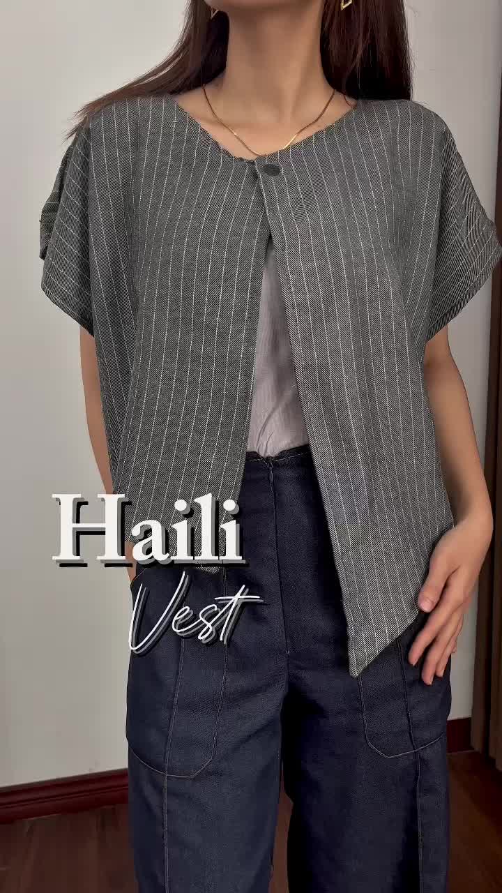 Neva Style - Haili Vest / Rompi Wanita Korean Style Semiwool Stripe / Outer Casual Belah Samping / Size L & Jumbo