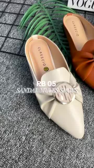 Sepatu Mules Slip On RB 05 CLASSCIO - Kulit Berkualitas Tinggi, Non Slip Sole Karet - Flat