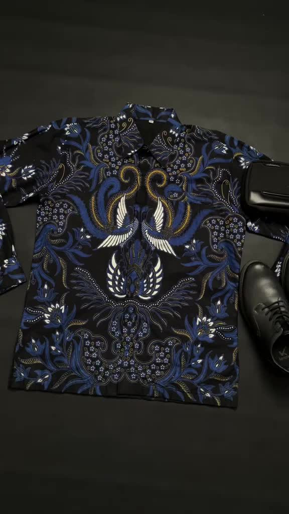 GURDO BIRU Baju Batik Pria Lengan Panjang Motif Modern Premium Reguler Fit Lapis Furing Bahan Kain Katun Lembut Biru Navy