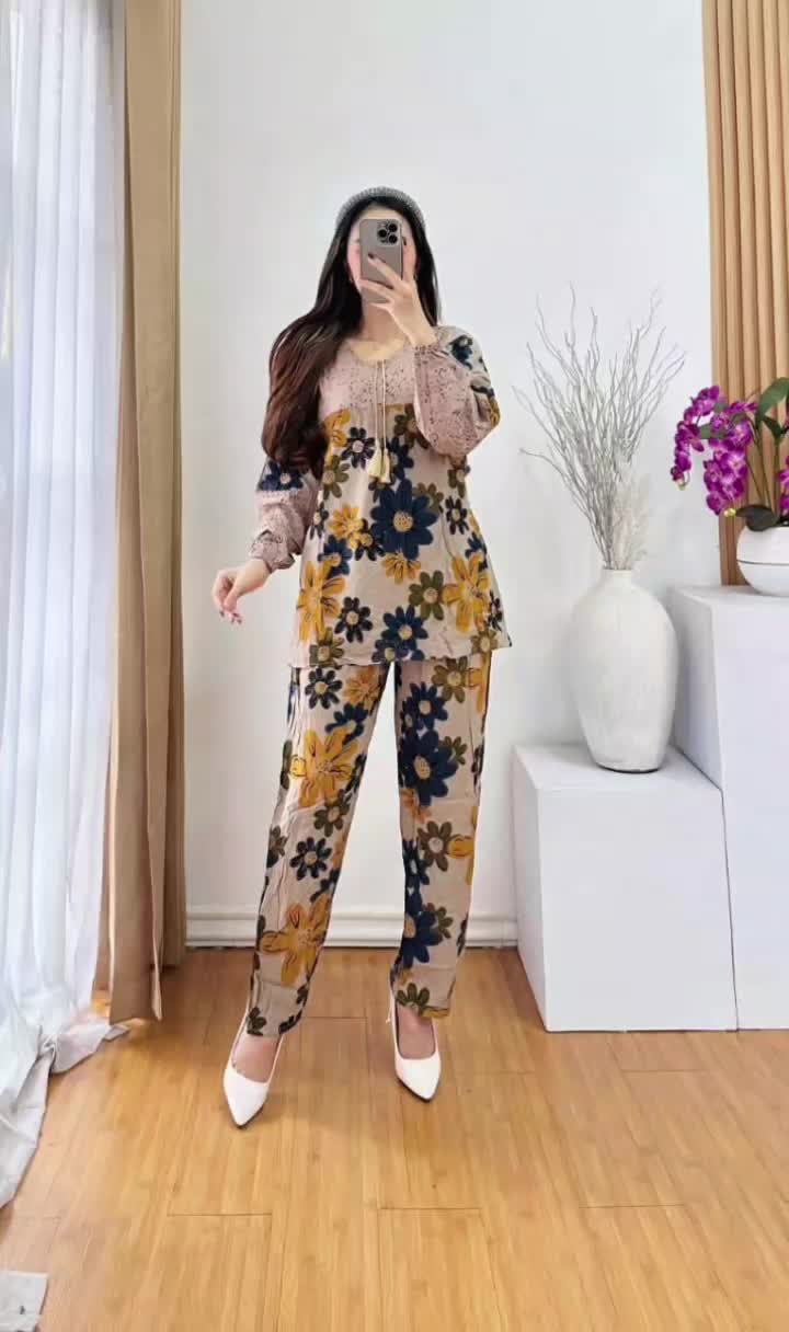 Setelan Premium Cplp Matahari,Baju Setelan Wanita Cantik,Batik setelan Motif Bunga,1 set Wanita kekinian,Celana Kulot Panjang/Pendek Atasan Dewasa Remaja ,Celana Karet Nyaman Dipakai, Pakaian Santai style,set wanita outfit Model korean,setelan viral