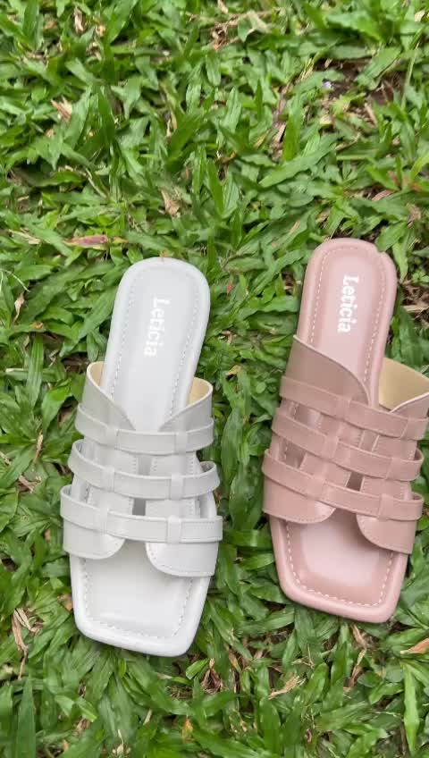 Sendal Sandal Leony Emilie Flat Teplek Wanita Slip On Cewek   Kasual