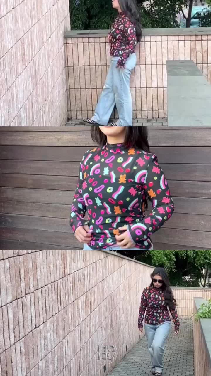 [CLEARANCE] House of KYNY - Gummy Bears Mesh Top - Atasan Wanita Tangan Panjang Motif Print - Outift Konser - Plus Size
