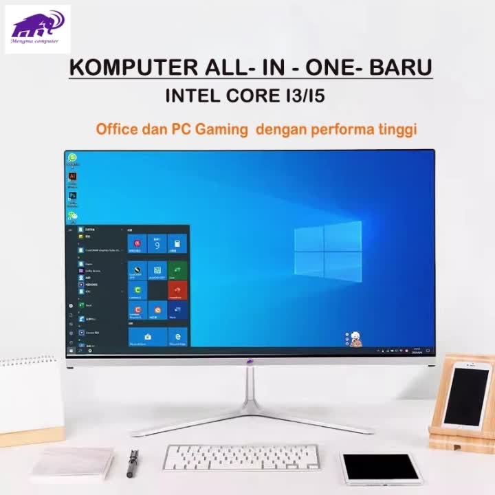 MA Komputer All-in-One Terbaru HD Super Tipis Intel Core i3/i5 Untuk Rumah, Belajar, Kantor, dan Hiburan - 19/22/24 Inci Gratis Mouse + Keyboard，Cocok untuk desain, rumah, hiburan, kantor Kemasan Kayu & Garansi Garansi 1 Tahun