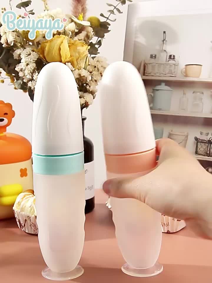 BEIYAYA Botol Sendok Makan Bayi Mpasi Silikon 110ml Anti-Tumpah Feeder Spoon MPASI 4M+ Lembut & Aman Accessories Peralatan Bottle spoon feeder sendok botol sendok asi  spoon feeder bayi 6–12 bulan BPA Free ,Sendok bayi silikon, M065