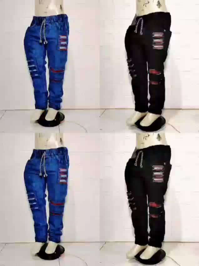 Fivan12 Celana Panjang Jeans Sobek Anak Laki-Laki Hitam/Biru Kualitas Impor Size 2-15 Tahun Pinggang Full Karet Tanpa Resleting