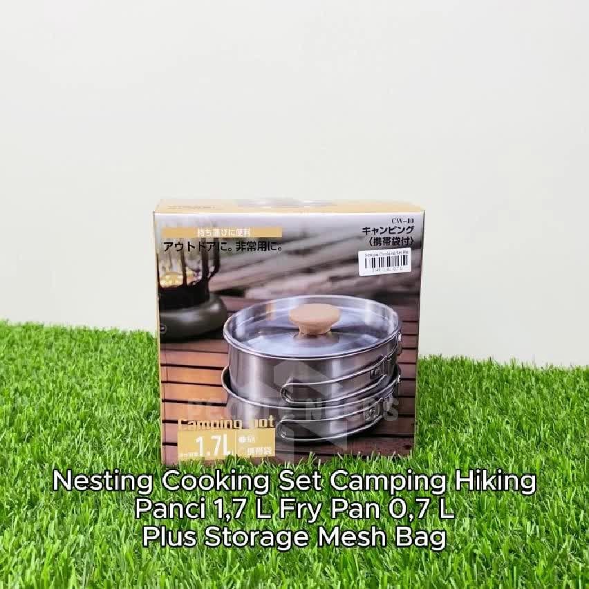 Nesting Cooking Set Peralatan Masak Camping Hiking Panci 1,7 L Fry Pan 0,7 L Plus Storage Mesh Bag Stainless nesting  camping