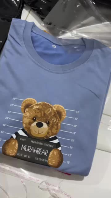 90rban Dapat 6 Pcs Kaos Wanita Motif MurahBear Lengan Pendek Slim-fitting Bahan Babyterry Cocok Untuk Santai Baju Lembut