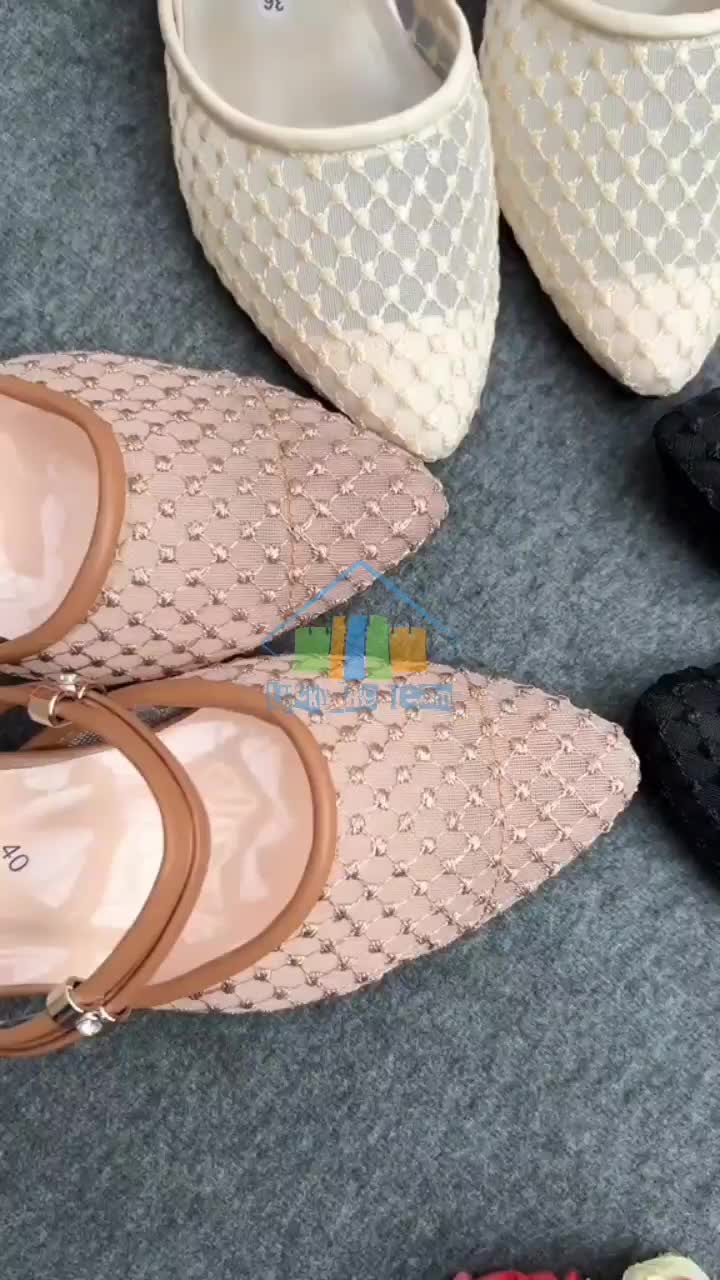 FLADEO Sandal Wanita Brukat Heels 3 cm Sendal Cantik Mewah