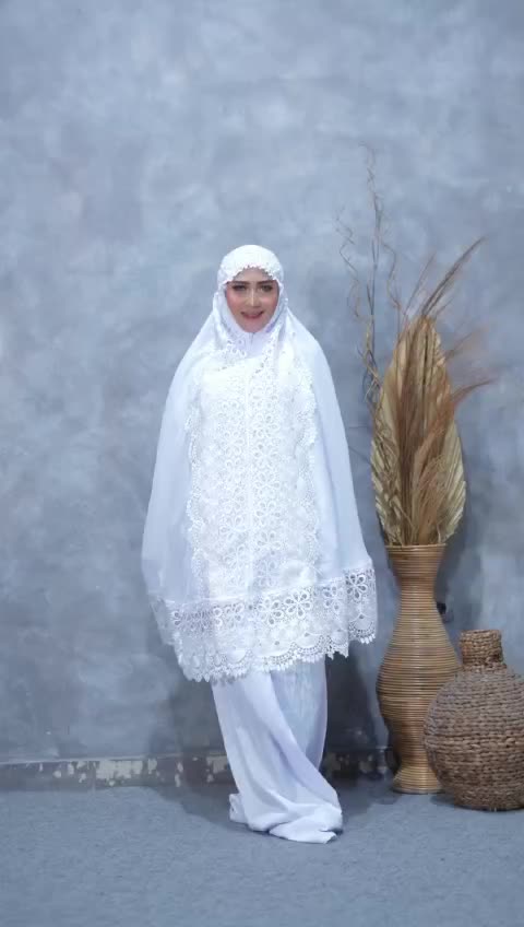 Mukena Dewasa Katun Mikro Putih Bersih Brokenwhite Renda Bunga Mellati Motif Full KD Mewah