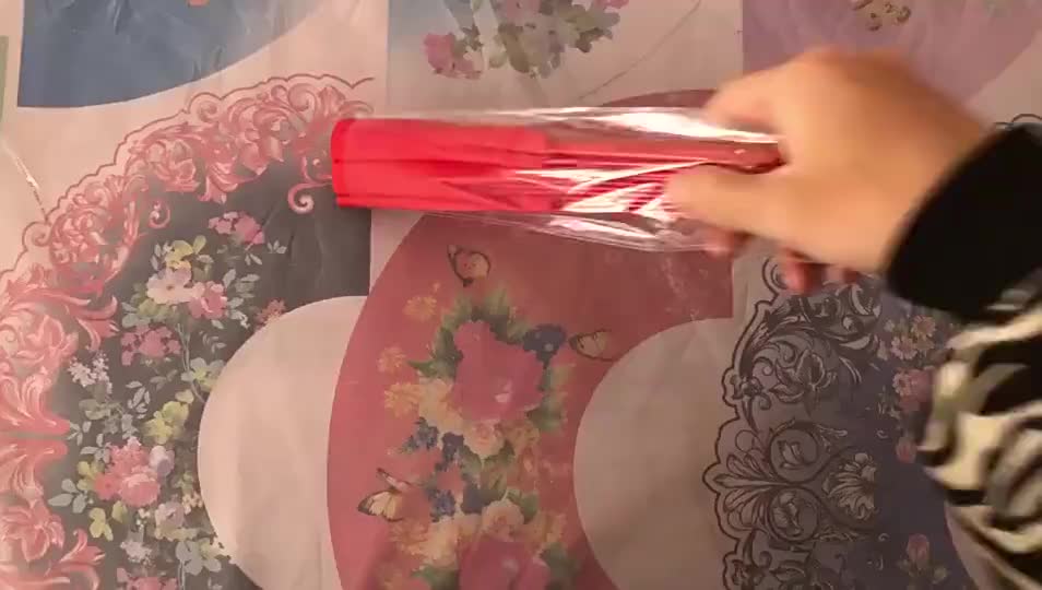 Kipas Tai Chi Latihan Pernafasan dan Kesehatan Motif polos Merah