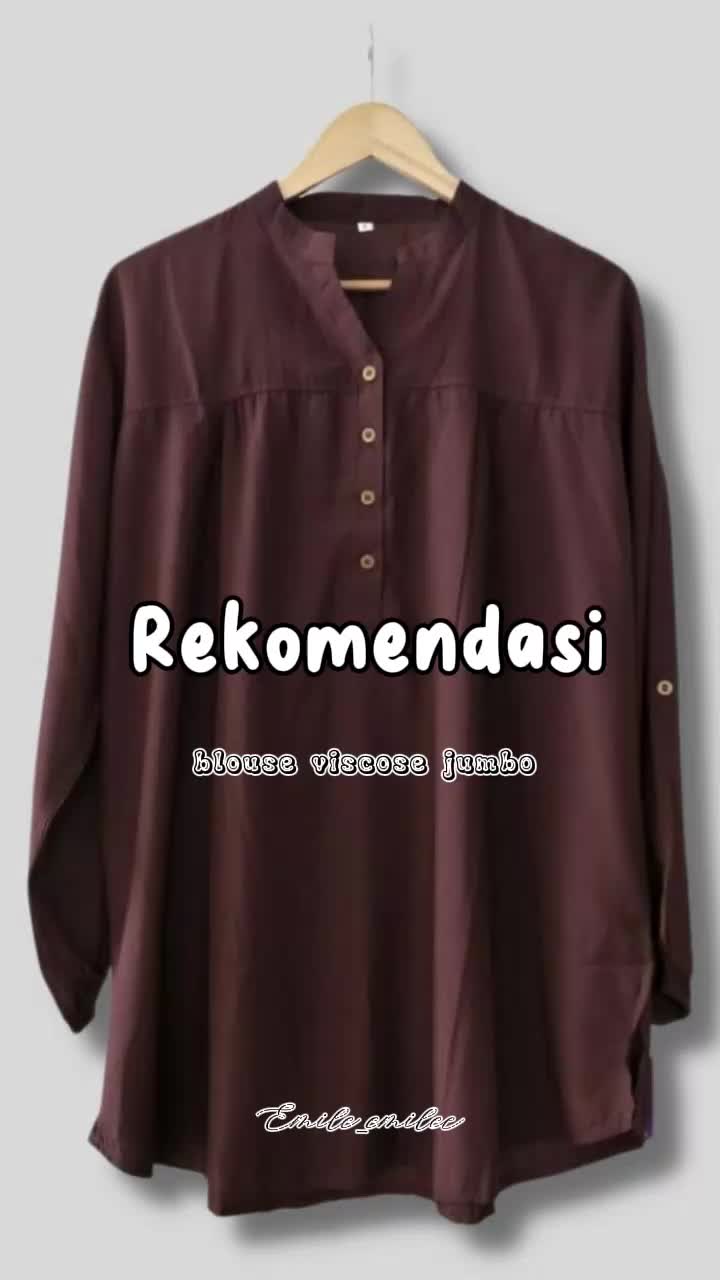 Blouse baju polos viscose jumbo kancing lengan karet ld up to 138cm biru navy - soft blue - birel  - jeans Katun Nyaman Panjang Lembut