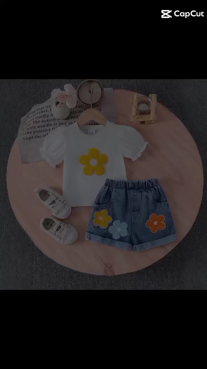 DBOX SETELAN BAJU KAOS CELANA JEANS PENDEK MOTIF BUNGA MATAHARI ANAK PEREMPUAN USIA 6BULAN - 5 TAHUN