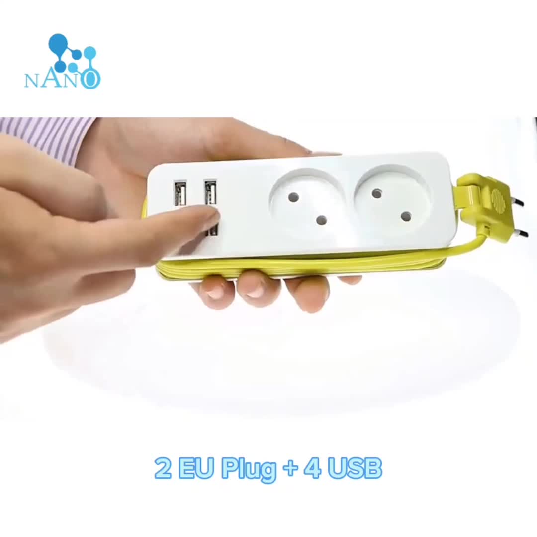 Stop Kontak Traveling 2 Lubang Saklar + 4 Port USB Putih Kuning Kabel Rak