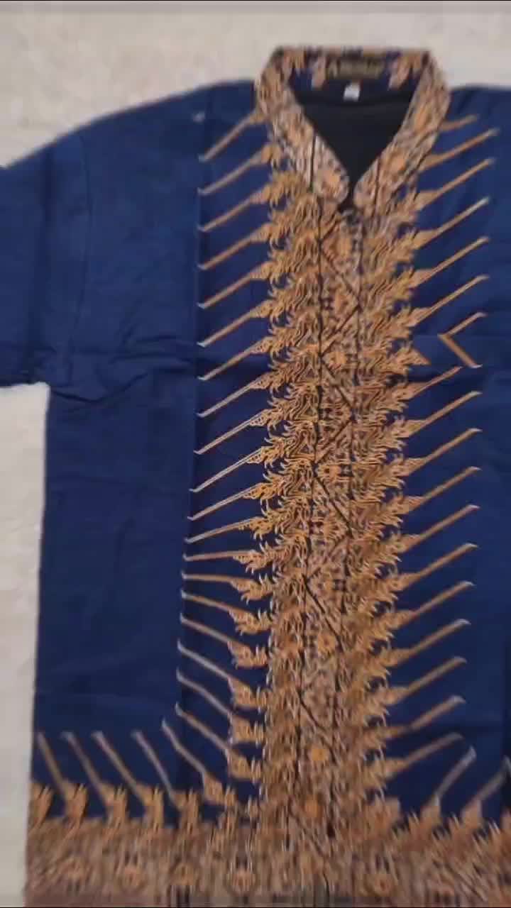Galeri Batik Ardev Koko Modang Navy Kemeja Pria Lengan Pendek Reguler Lapis Furing