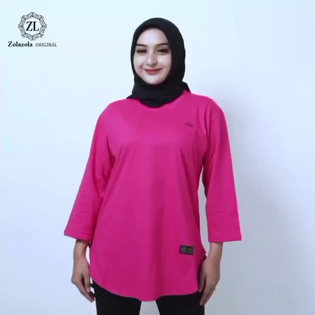 Kaos Zola Oval Lengan 7/8 Polos Wanita Size M L XL XXL XXXL Hitam Katun 24s Lembut Nyaman Tangan kaos cewek atasan