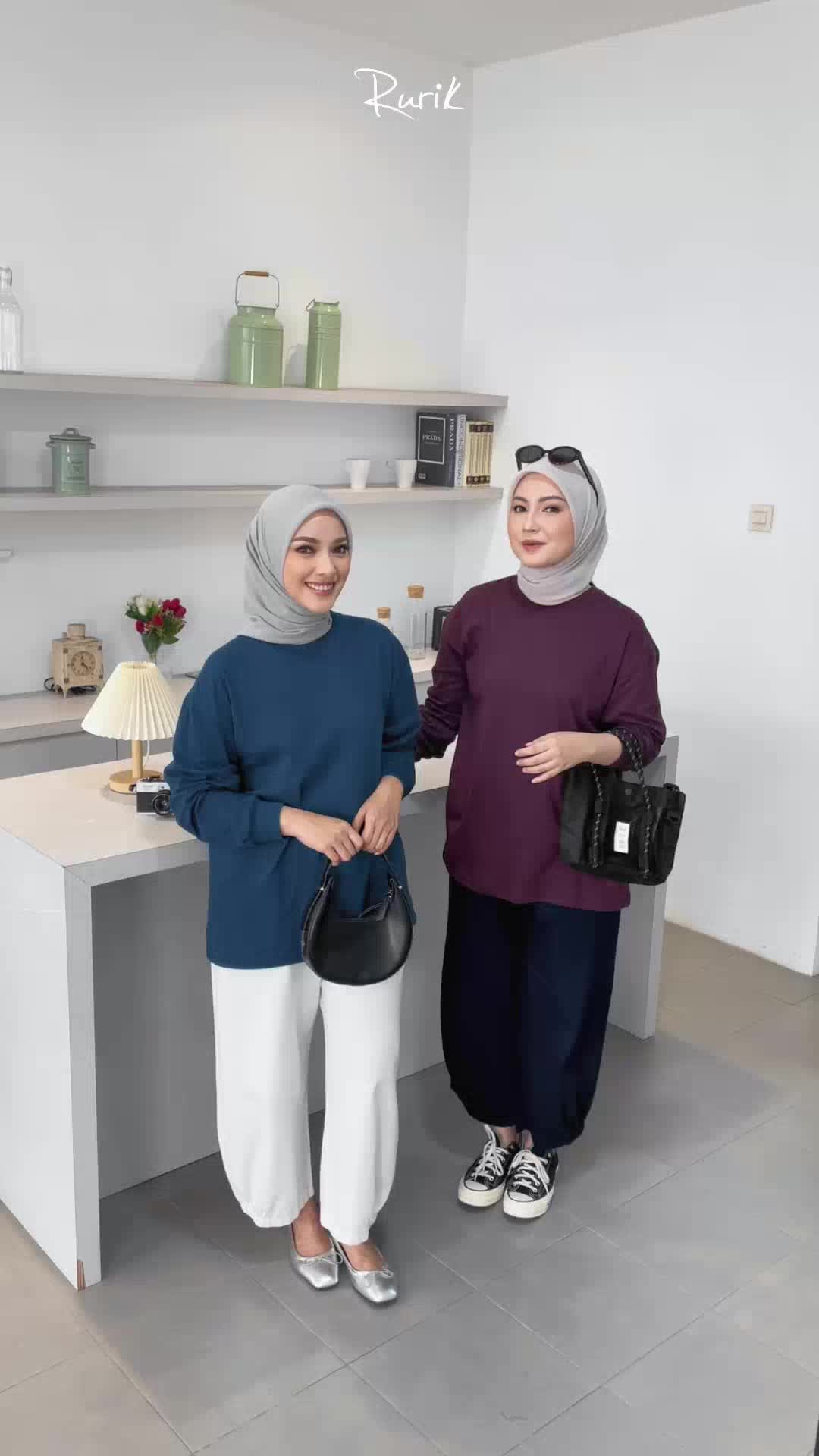 Rurik Atasan Wanita Oversize Basic Longsleeve Baju Kaos Nyaman Muslim Oblong