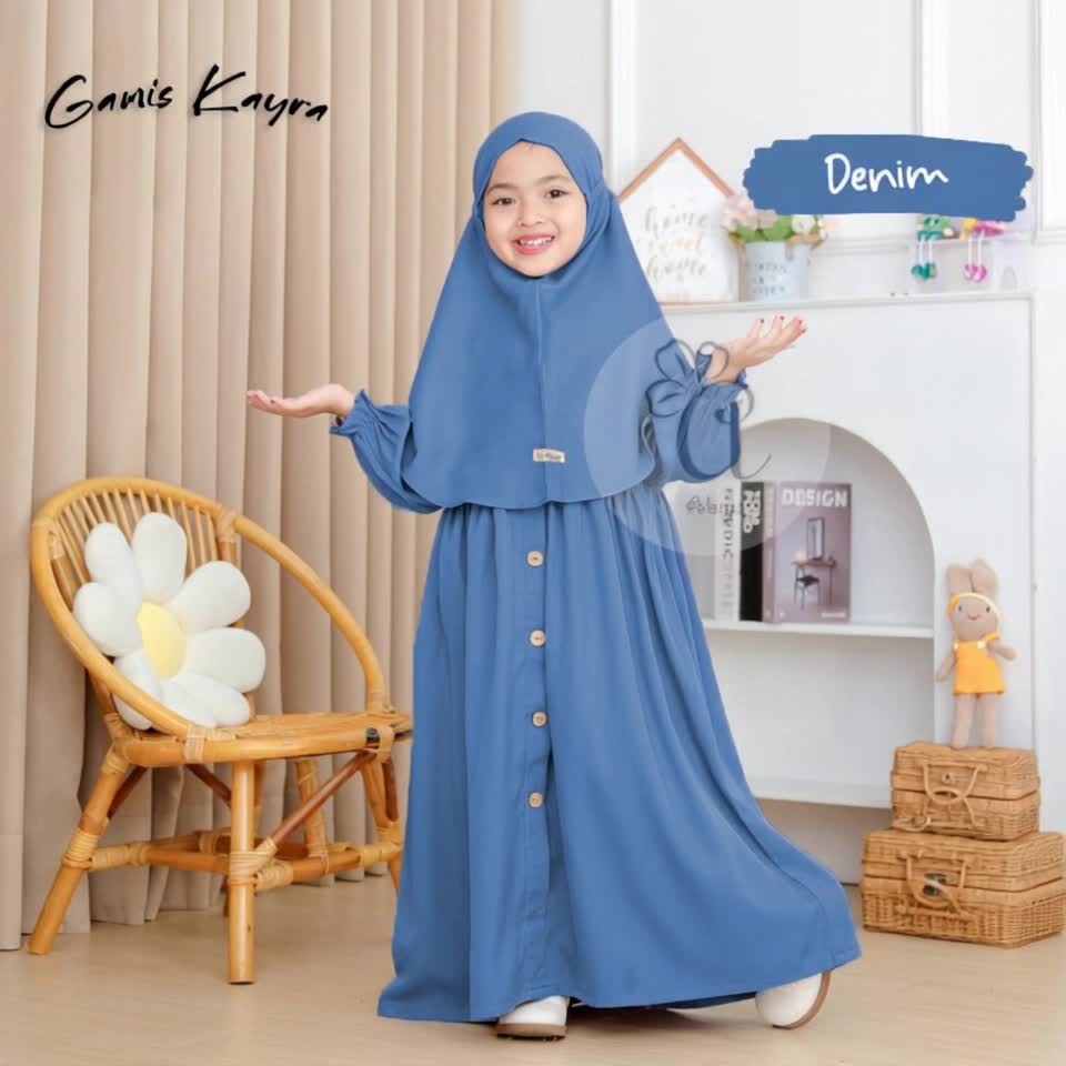 Kayra Mahogany Gamis Anak Satu Set Dengan Kerudung