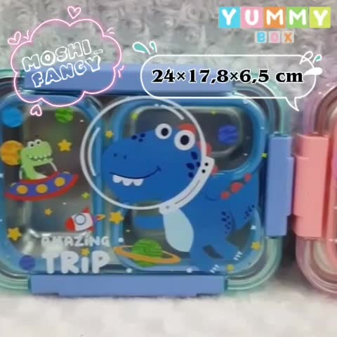 Yummy Box Stainles Sekat 3 dan Sekat 2 / Tempat Makan Anak Stainless Sekat 3 motif Unicorn Astronot Bola Dino / Tempat Bekal Anak Perempuan dan Laki-Laki / Box Makan Anak Stainless Sekat 3 / Lunch Box Astronot Cars Bola Soccer