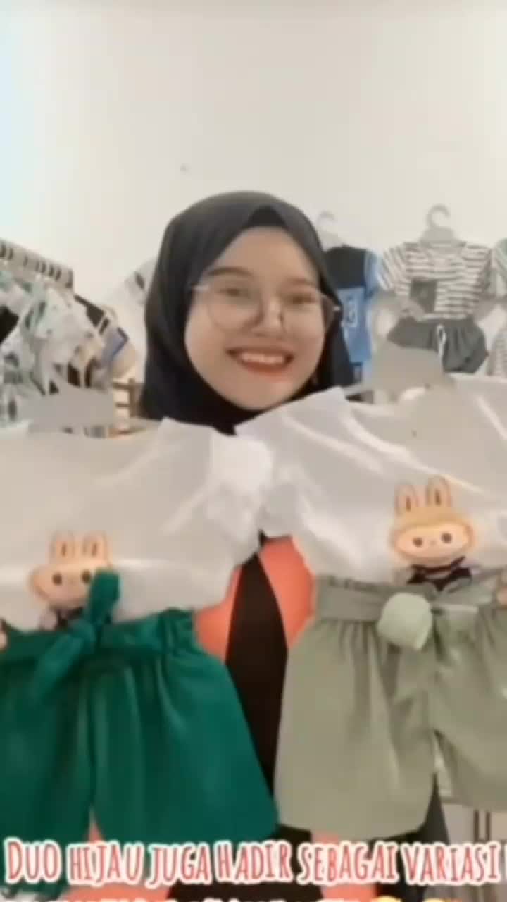 Setelan Anak Perempuan Labubu Pita DTF Printing Fashion Baju Celana