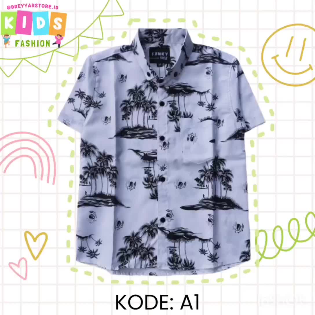 [Promo!!!] Kemeja Anak Model Surfing Termurah Berkualitas KODE A1 - A14 Fashion Anak dengan Desain Pohon Kelapa Unik