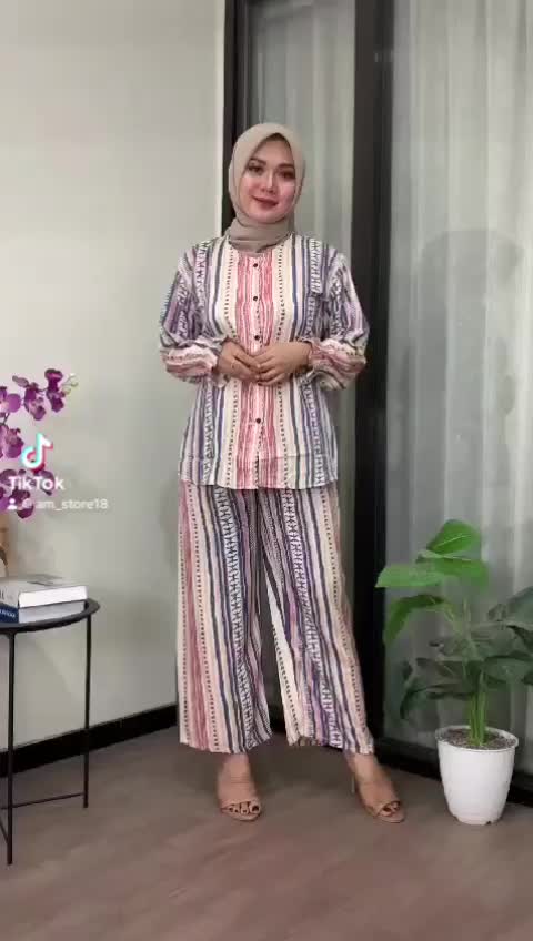 Medina Set Rayon Viscose Setelan Rayon Lengan Panjang Piyama Rayon Motif