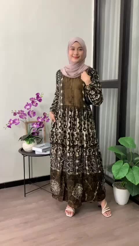 Zaneera Batik - Gamis Twill Ori Cap Malaman Pekalongan Rayon Premium Tebal Berkualitas Motif Tiara Series Dress Muslim Wanita Terbaru Model Susun Rempel Karet Nyaman Lembut