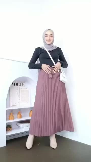 Rok Plisket Mayung Premium Maxi Skirt Bawahan Wanita Kekinian All size Muat BB 40-65kg Hitam Dewasa Panjang Muslim Casual