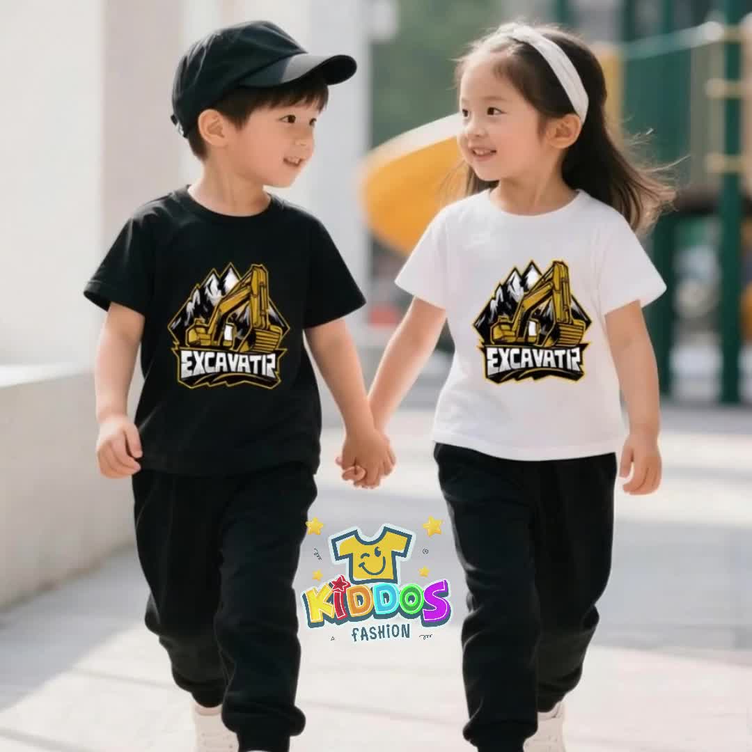 Baju Setelan Anak UNISEX - Pakaian Kaos dan Celana Panjang Fashion Anak Laki Laki dan Perempuan Usia 5-15 Tahun - Motif SUPER EXCAVATOR