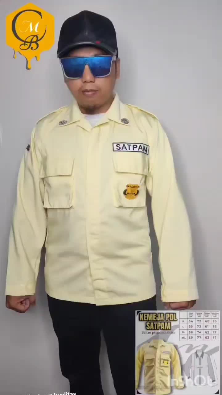 Setelan Pdl Satpam Cream Lengan Panjang - Seragam Satpam Cream Terbaru  Pria Dewasa Celana Cowok Hitam