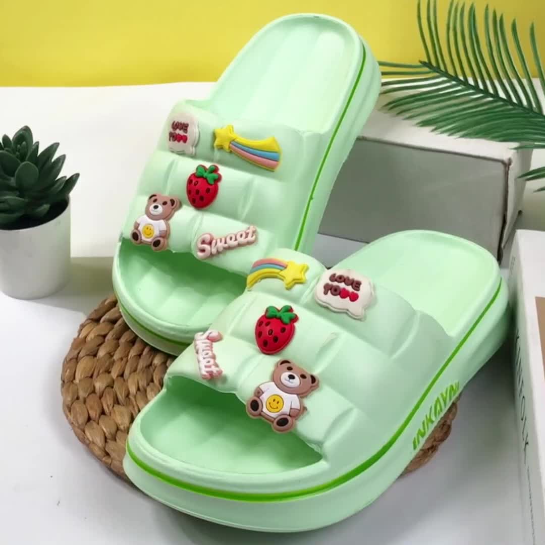 INKAYNI Sendal Selop Anak Perempuan Wanita Dewasa Size 30-40 Anti Slip Wedges Empuk Motif Sweet Karet Sandal Fashion