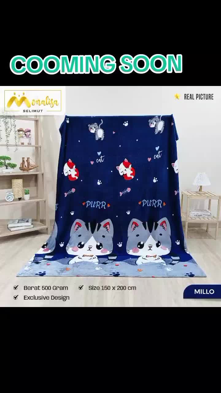 Monalisa Selimut Karakter Premium Bulu Halus Lembut Ukuran Dewasa 150x200cm 500 gram Waffle Yellow Star Hadiah Kado Unik Motif Bunny Moon