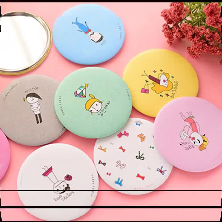 Cermin Bulat Karakter Mini Kaca Cermin Make Up Kaca Travelling Motif