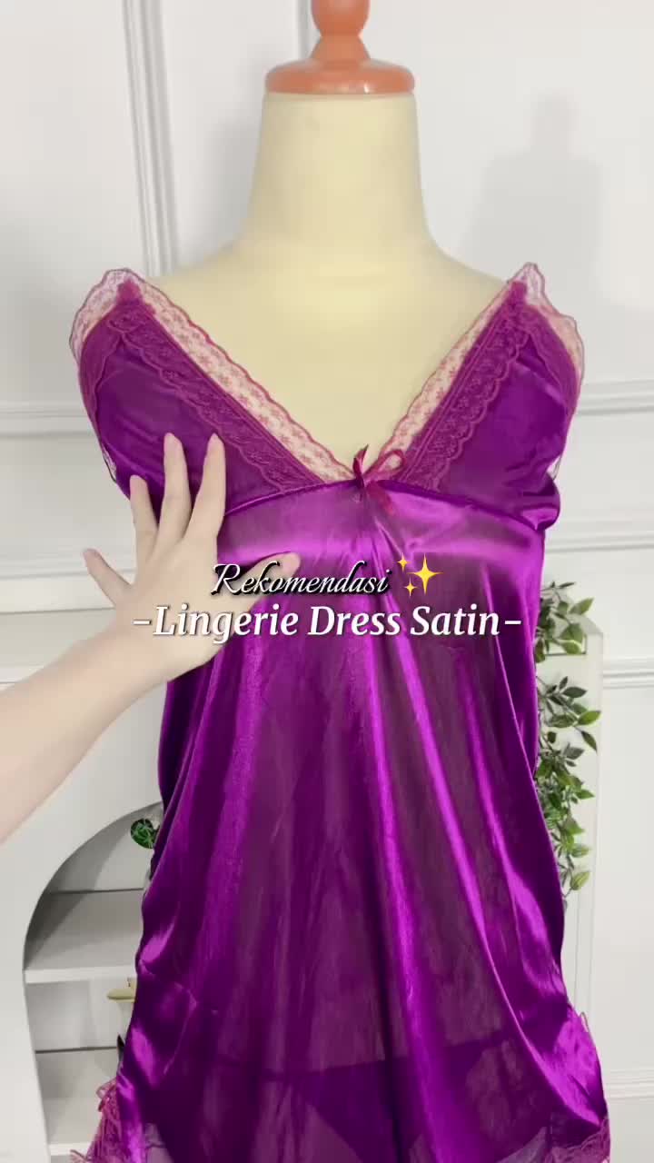 Ninabobo BT004 Lingerie Dress Satin Mini Deep V Silk Baju Tidur Wanita Mini Daster Renda